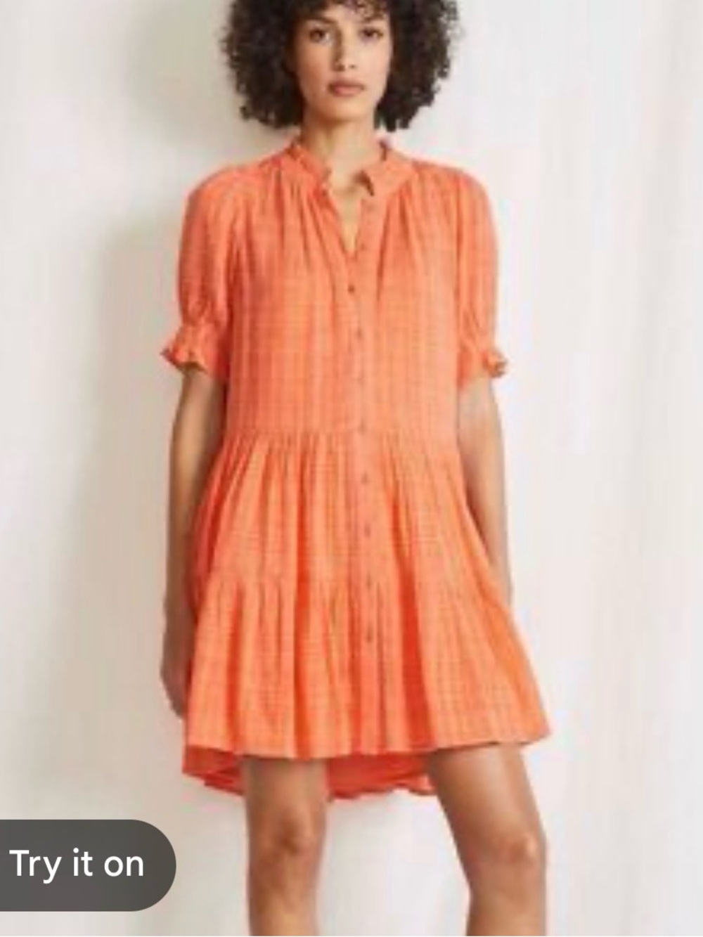 Women's Apiece Apart coral gauze Button-Front Tiered Mini Dress, medium